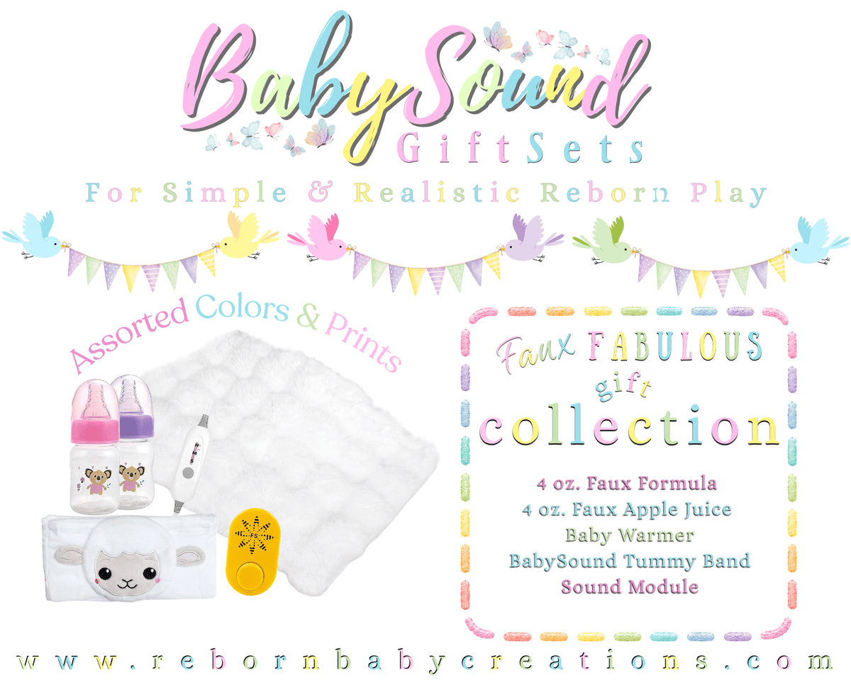 Reborn Doll Gift Set: Formula, Juice, Sound Box & BellyBand Doll Not Included.