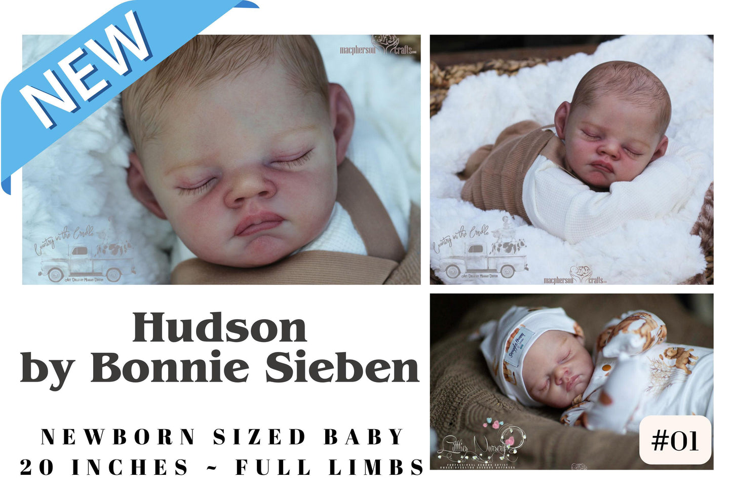 Reborn Baby **Hyper-Realistic** Reborn Doll Hudson by Bonnie Sieben (20 inches Full Limbs)