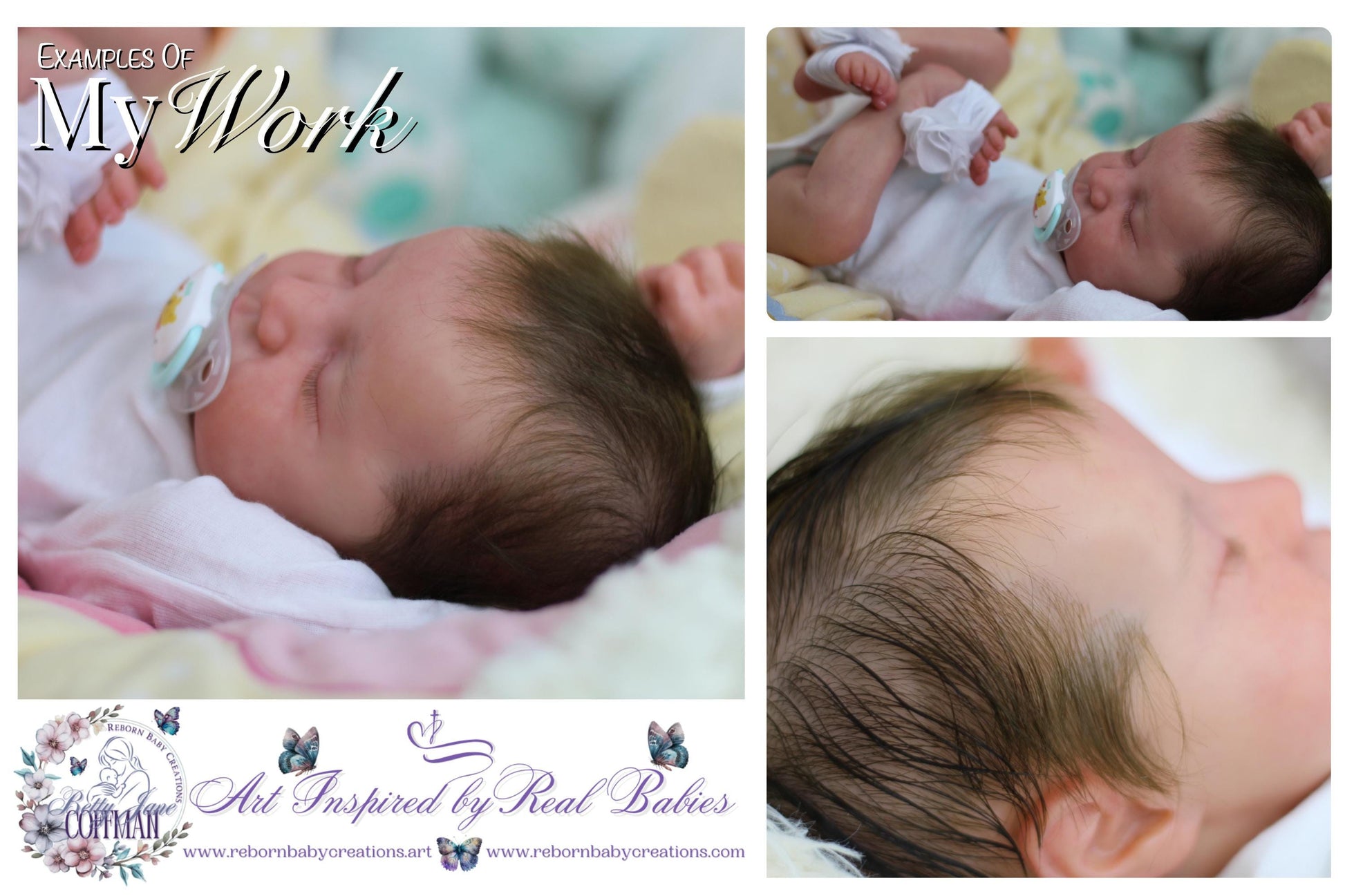 a collage of photos of a baby with a pacifier in it's