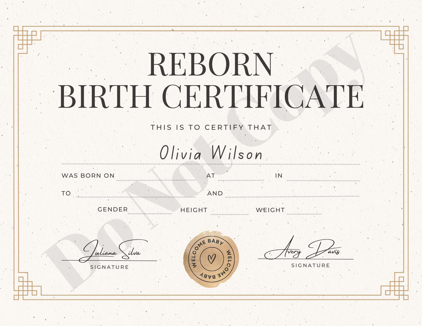 PRINT AT HOME Reborn Baby Birth Certificate ~ Customized For Your Doll & Family