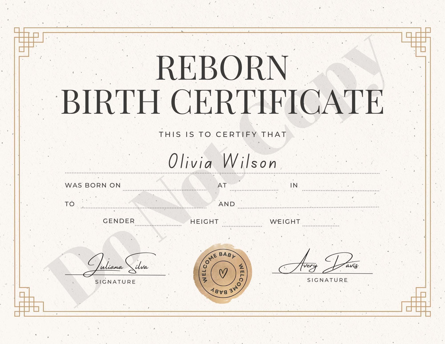 PRINT AT HOME Reborn Baby Birth Certificate ~ Customized For Your Doll & Family