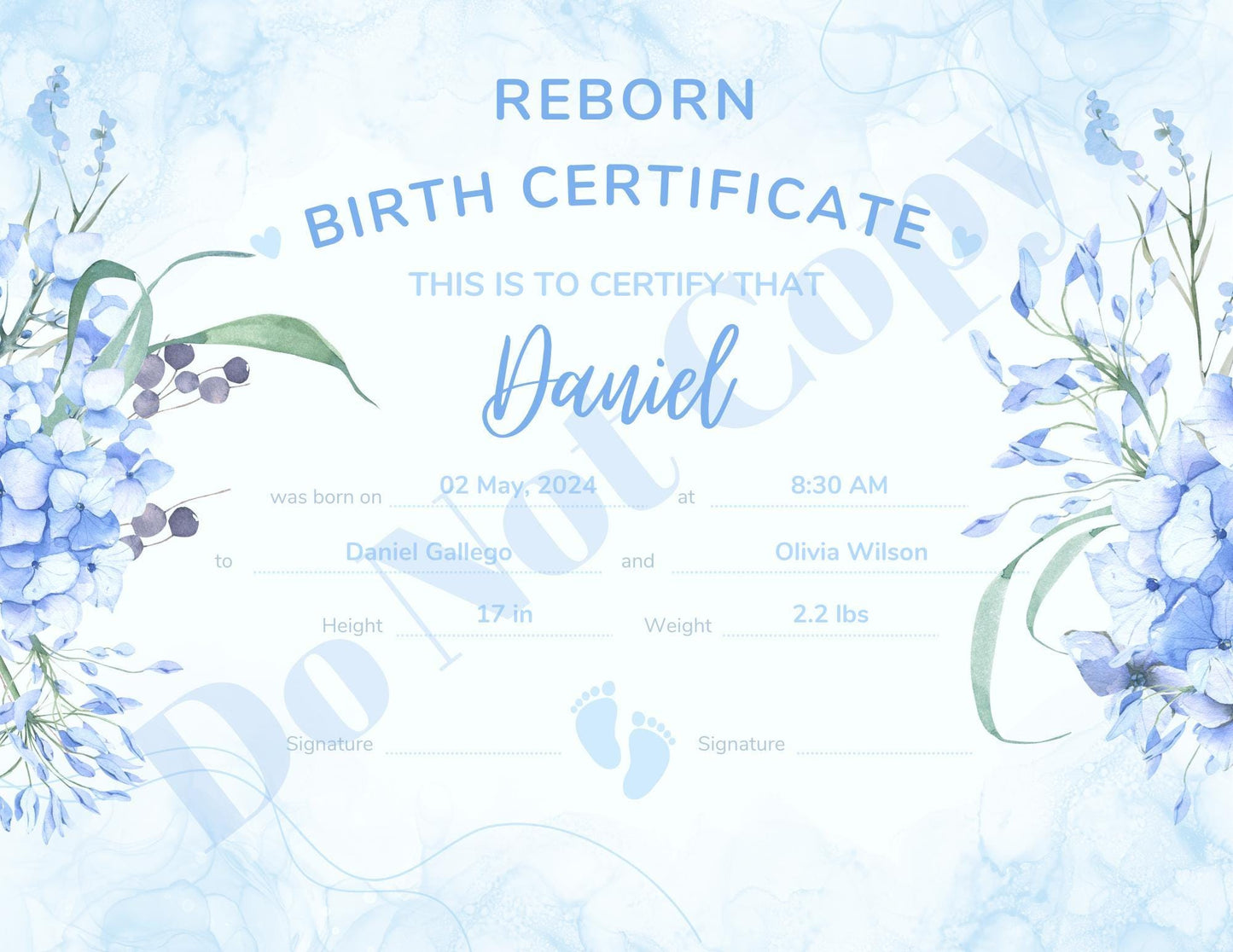 Printed & Delivered Reborn Baby Birth Certificate Professionally Customized For Your Doll and Family