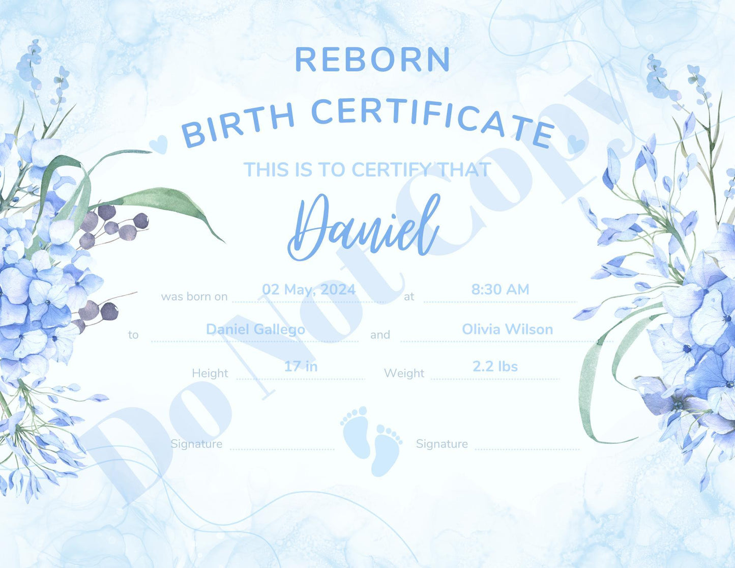 Printed & Delivered Reborn Baby Birth Certificate Professionally Customized For Your Doll and Family