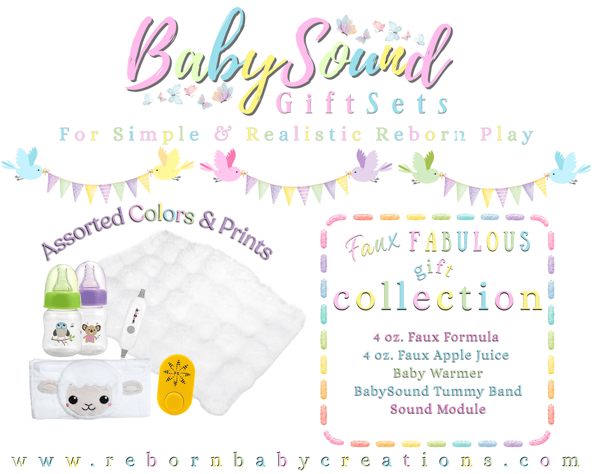 Reborn Doll Gift Set: Formula, Juice, Sound Box & BellyBand Doll Not Included.