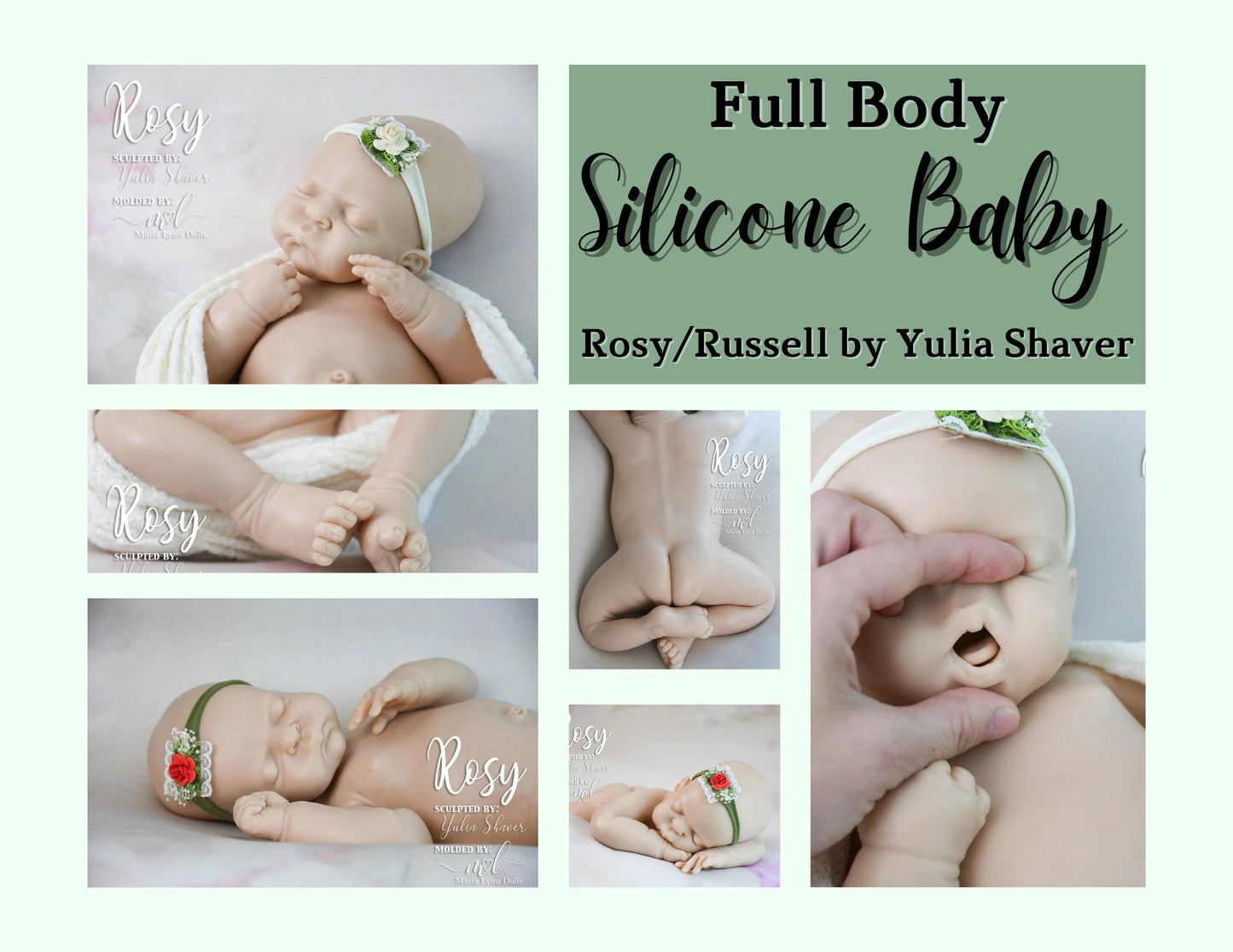 Full Body Silicone Baby Rosy/Russell by Yulia Shaver (18 inches 7 lbs 7 oz) *includes pictures of my own work in silicone.