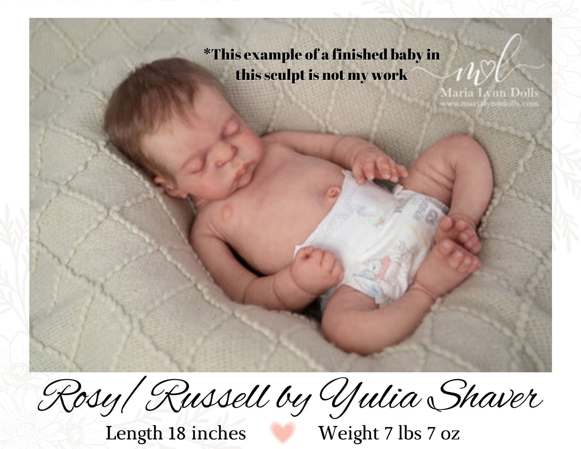 Full Body Silicone Baby Rosy/Russell by Yulia Shaver (18 inches 7 lbs 7 oz) *includes pictures of my own work in silicone.