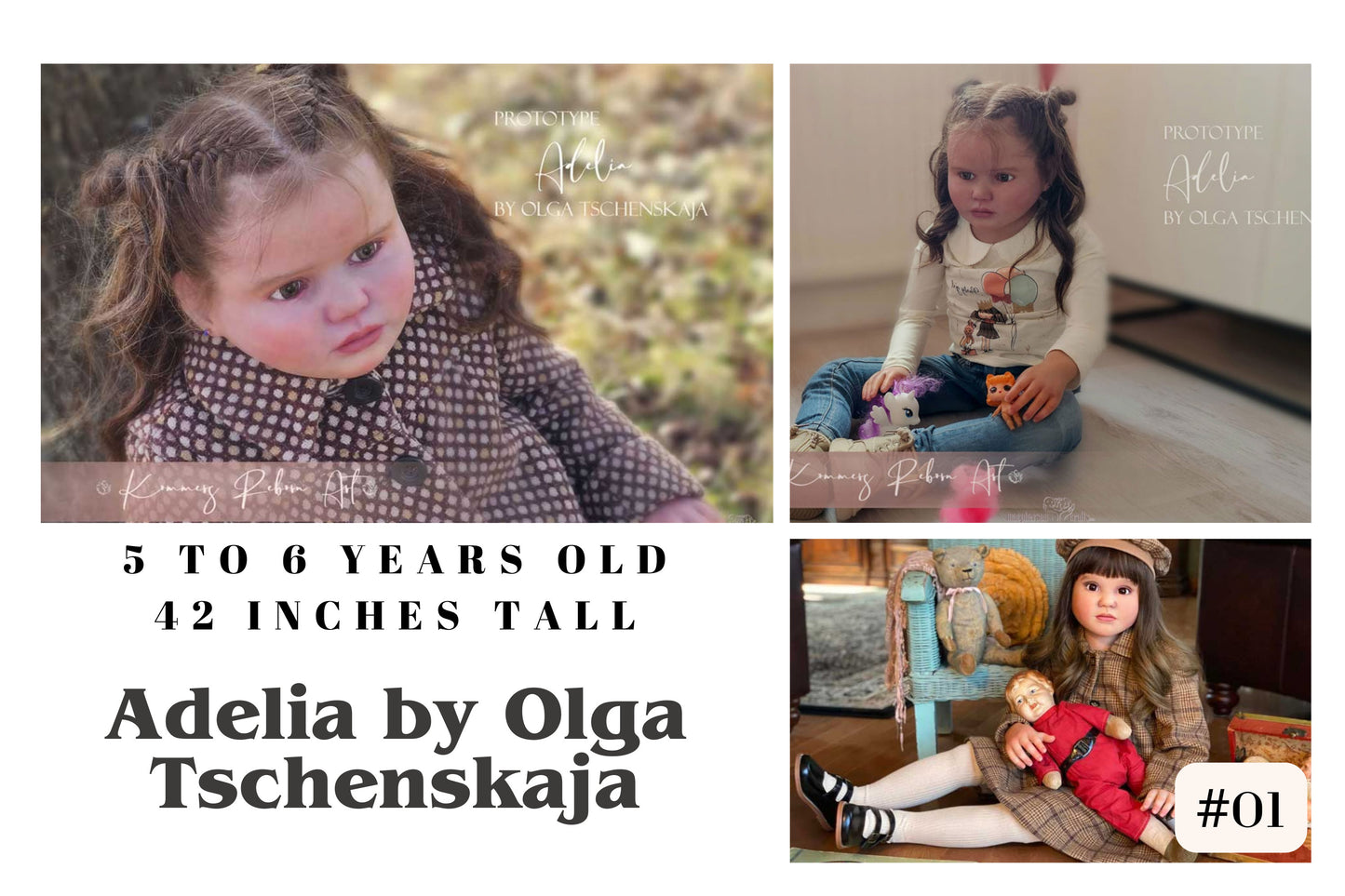 ReBoRn Child Doll Adelia by Olga Tschenskaja - 5 to 6 year old size (42"+Full Arms Lower Half Legs)