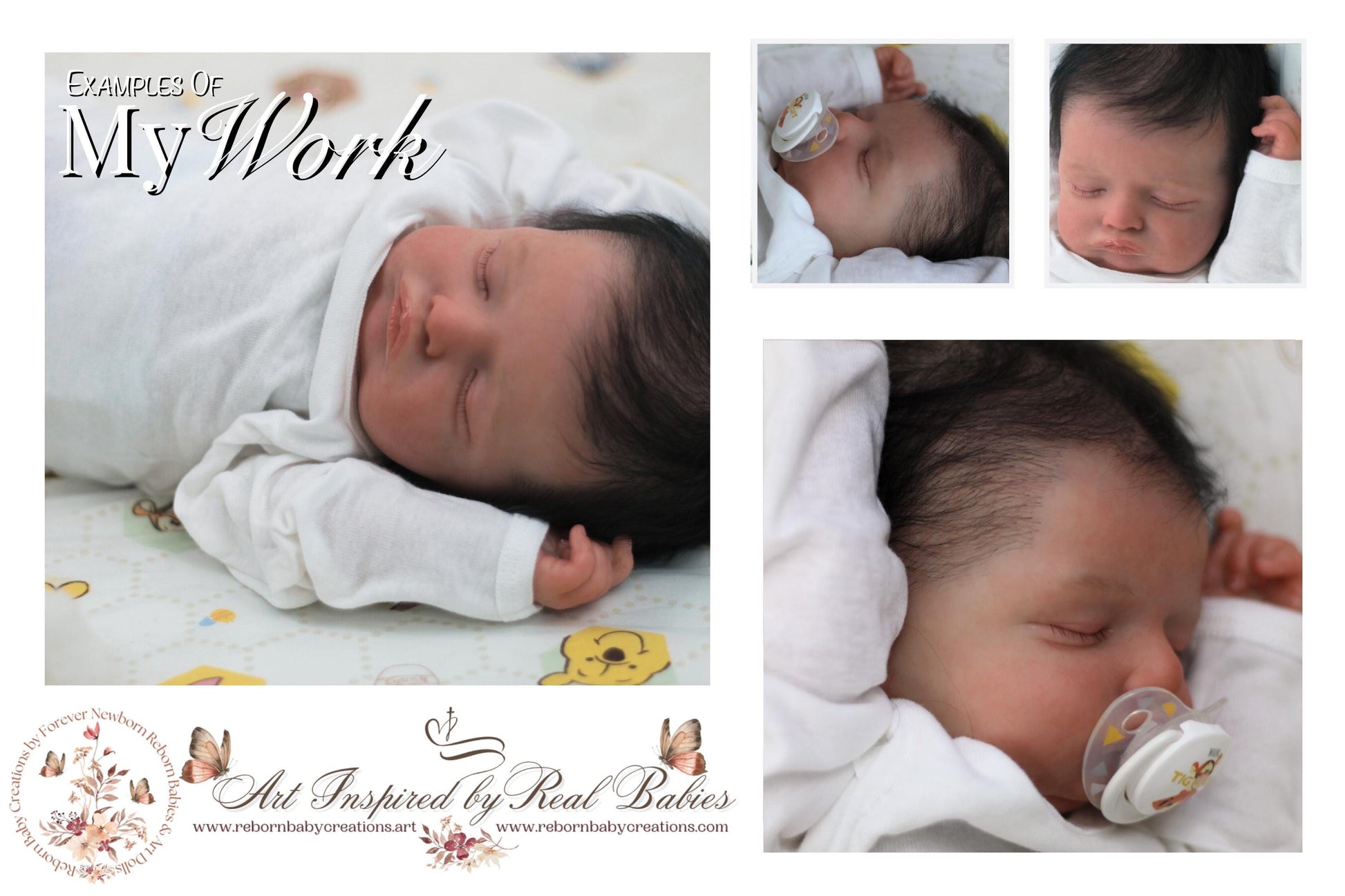 a collage of photos of a Reborn baby made by Reborn Baby Creations