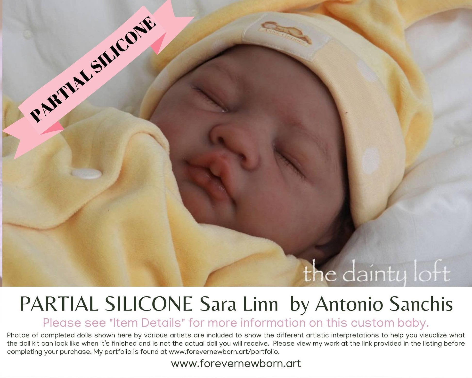 Sara Linn by Antonio Sanchis (21"+ Full Limbs) with cloth body. Extended Processing Time May Be Required. ASK FIRST!
