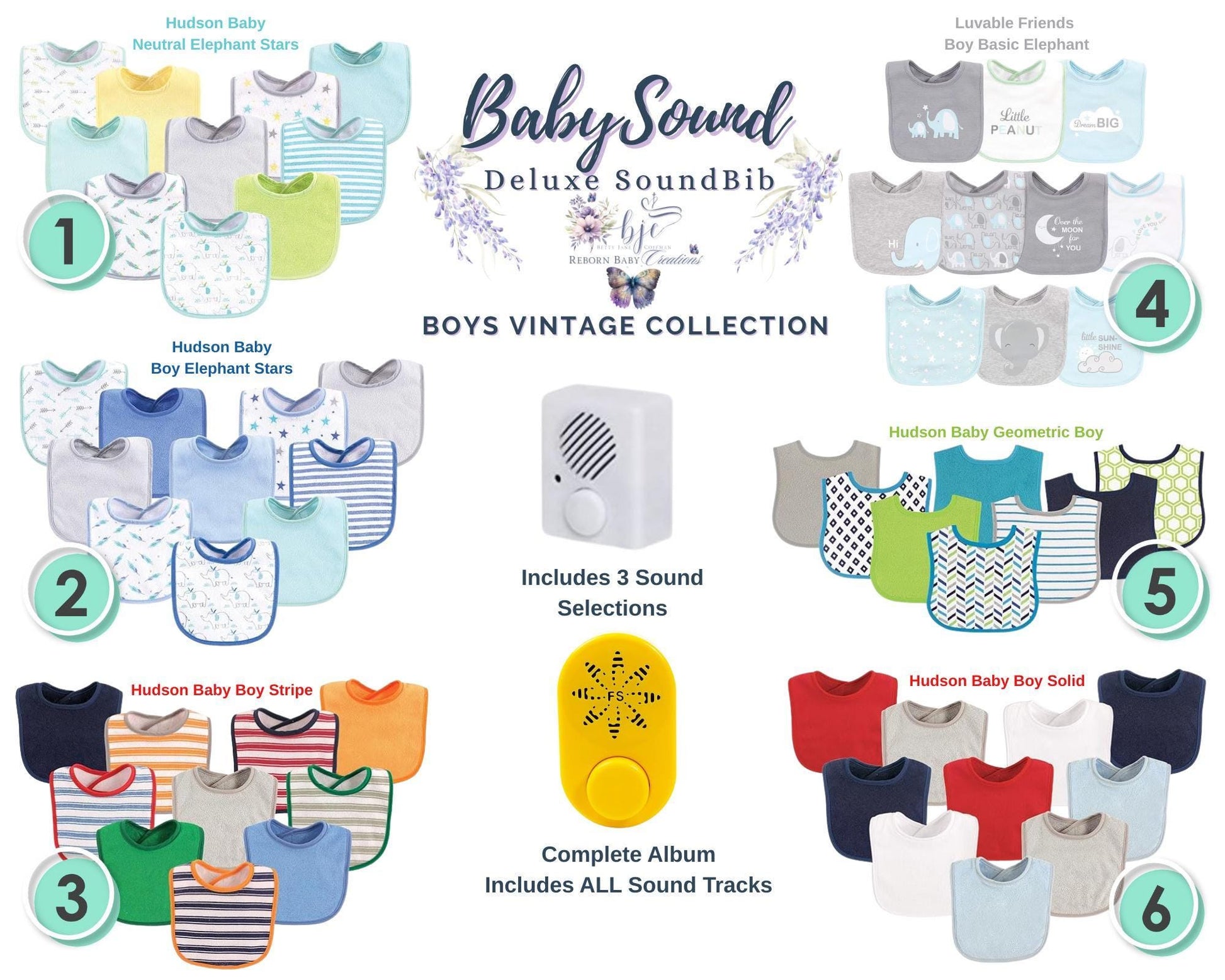 Vintage Style Sound Bib with built in hi-def realistic baby sounds