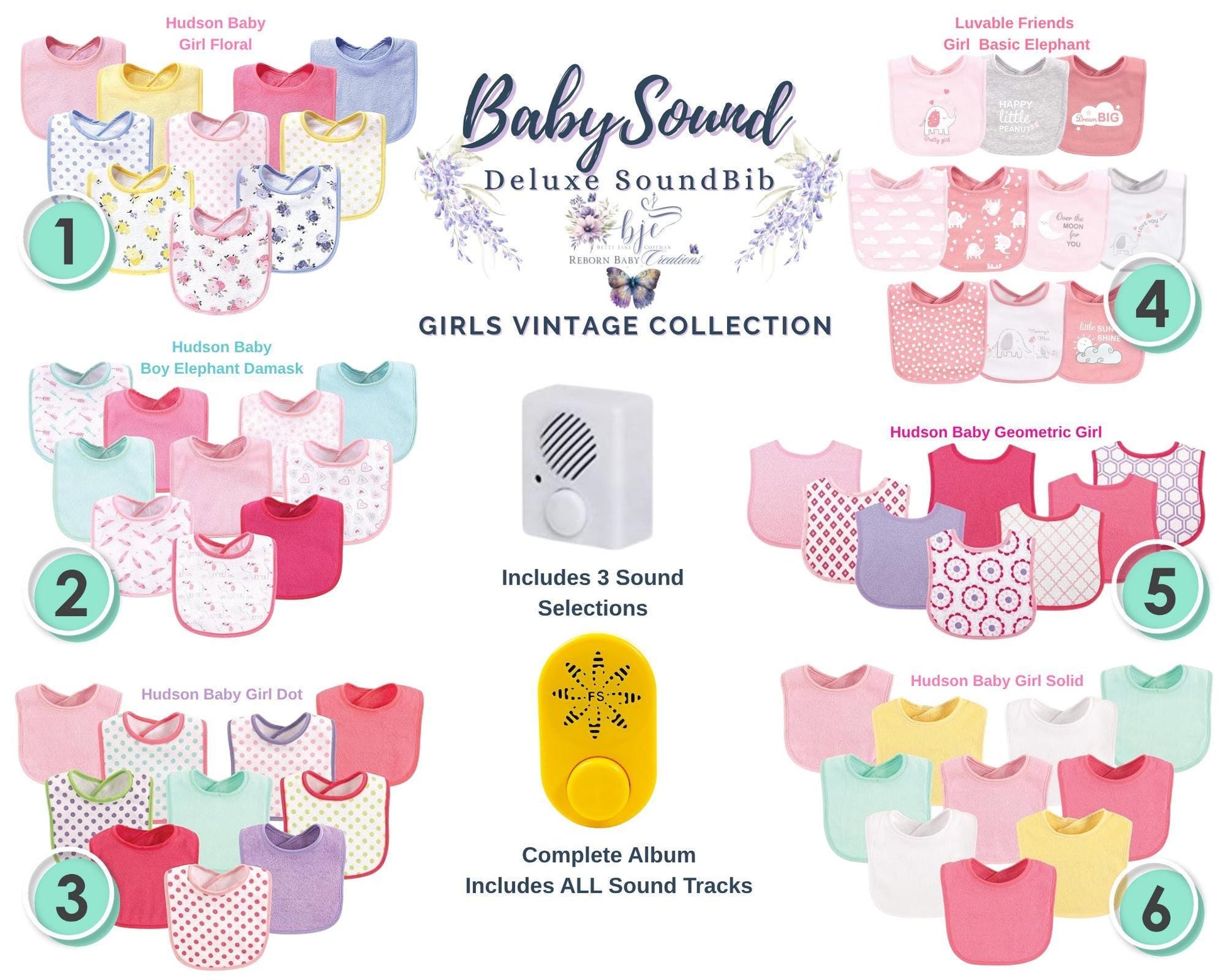 Vintage Style Sound Bib with built in hi-def realistic baby sounds