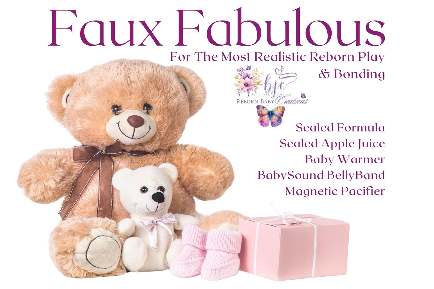 Reborn Doll Gift Set: Formula, Juice, Sound Box In BellyBand, Pacifier. Doll Not Included.