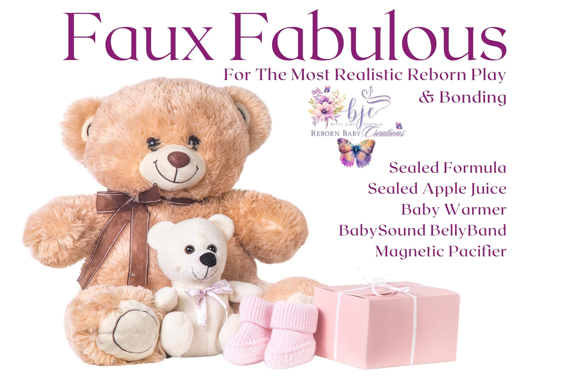 Reborn Doll Gift Set: Formula, Juice, Sound Box In BellyBand, Pacifier. Doll Not Included.