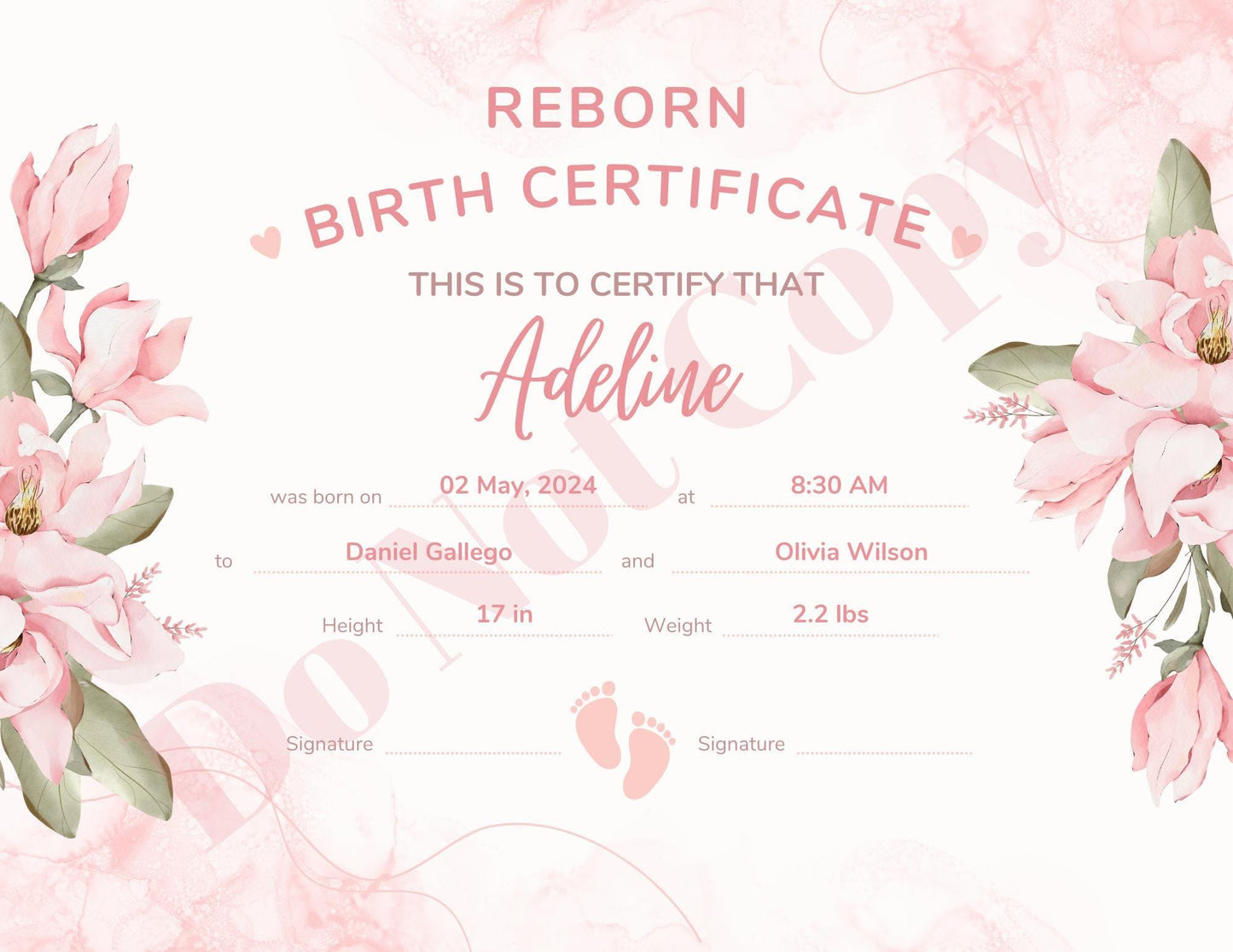 PRINT AT HOME Reborn Baby Birth Certificate ~ Customized For Your Doll & Family