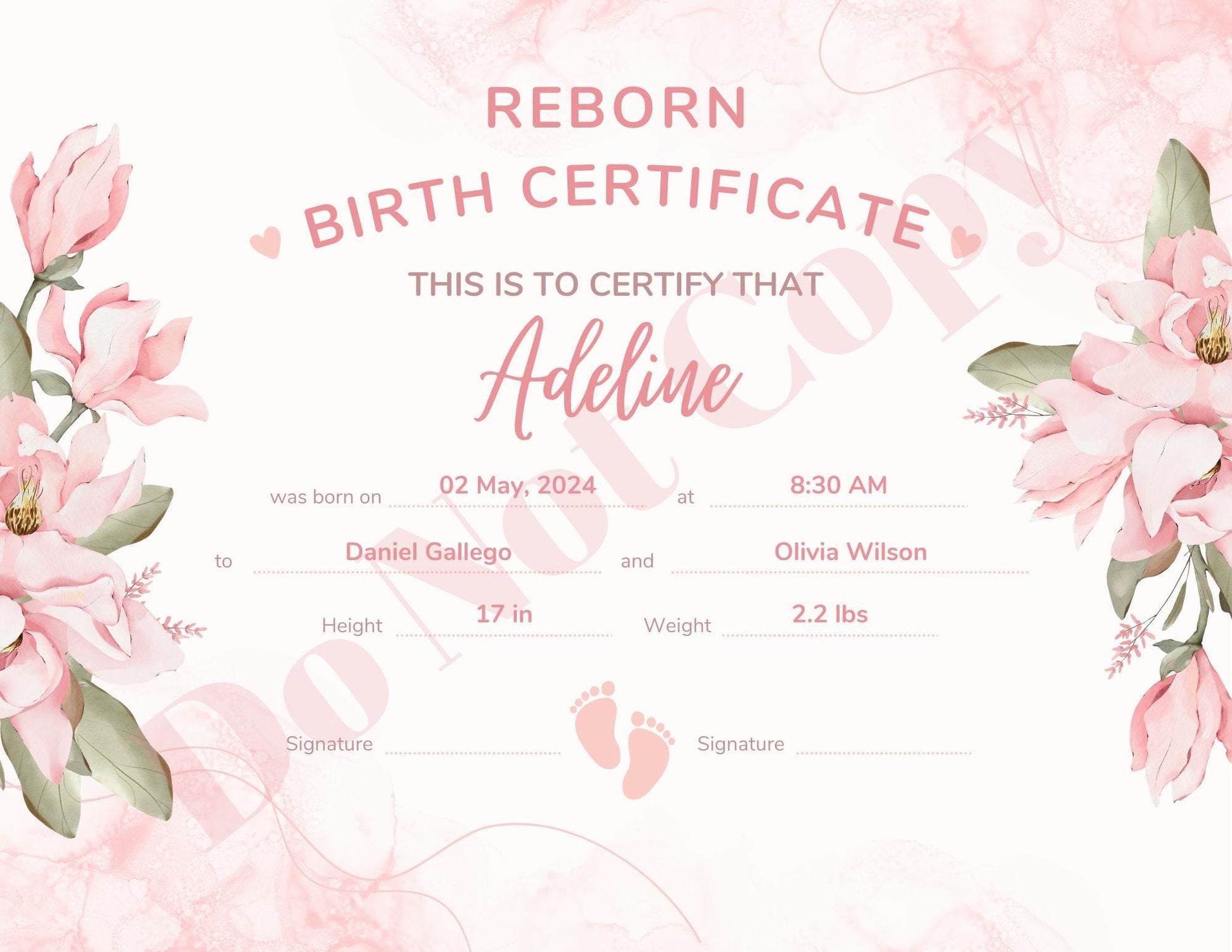 PRINT AT HOME Reborn Baby Birth Certificate ~ Customized For Your Doll & Family