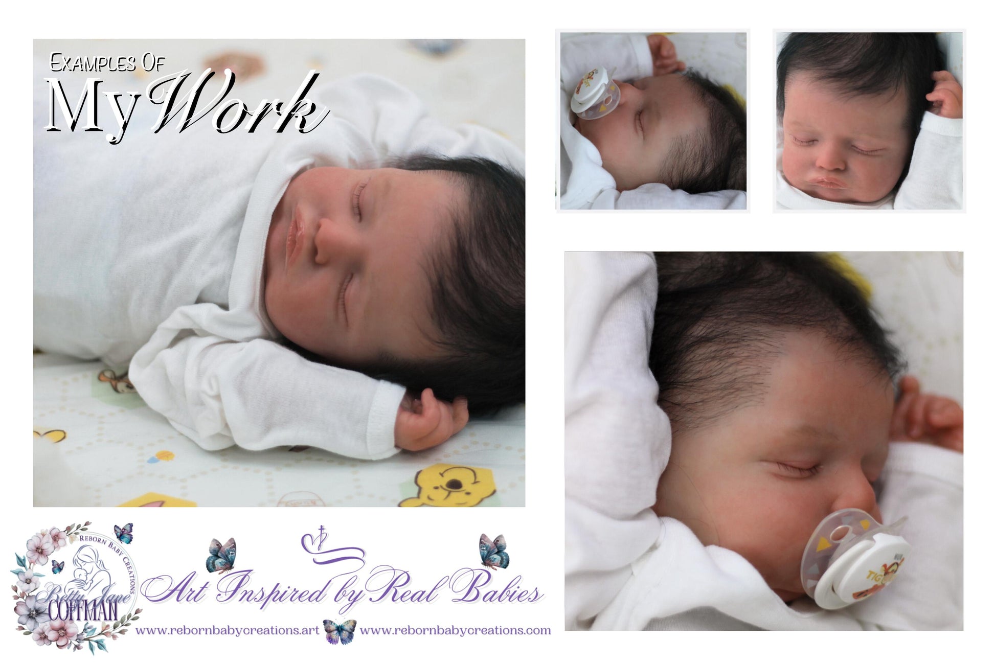 a collage of photos of a baby with a pacifier