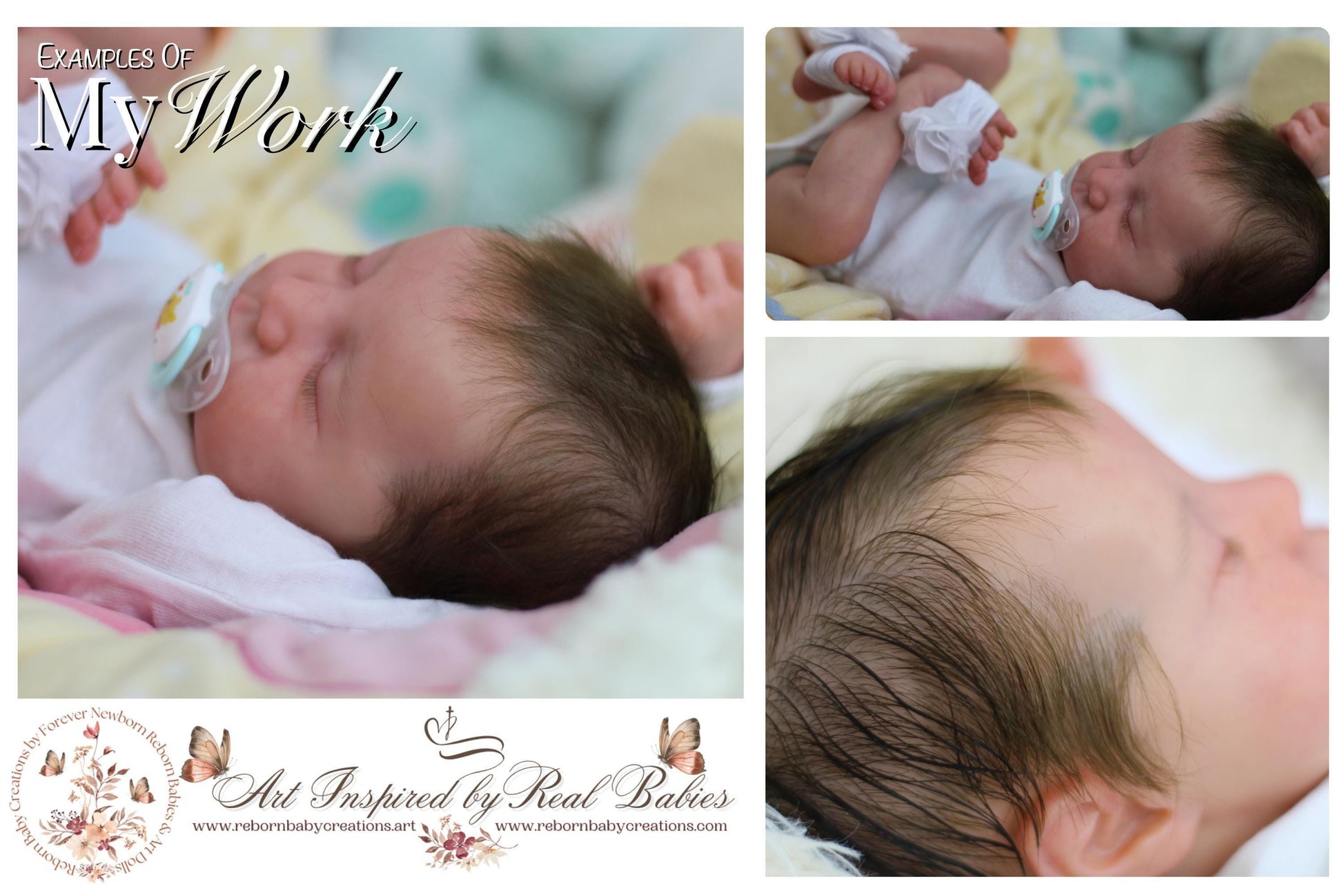 a collage of photos of a baby with a pacifier in it's