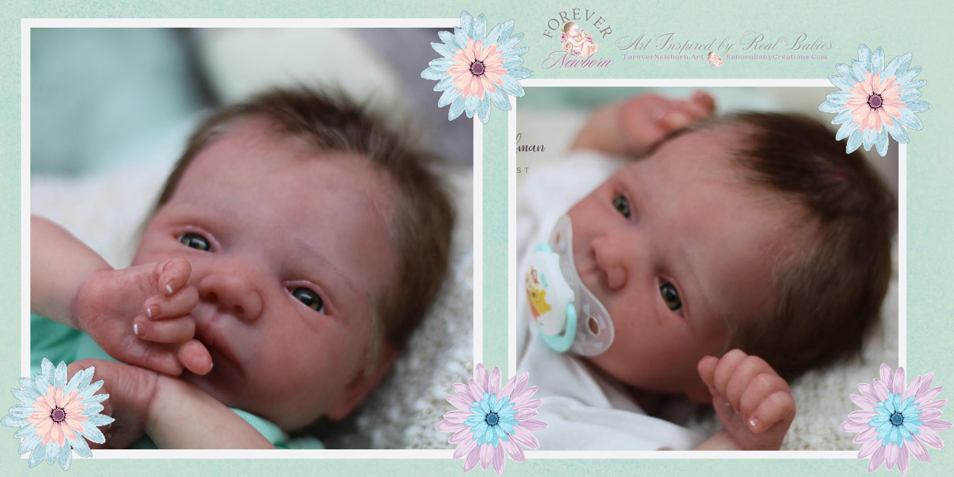 a picture of a baby with a pacifier in it's mouth