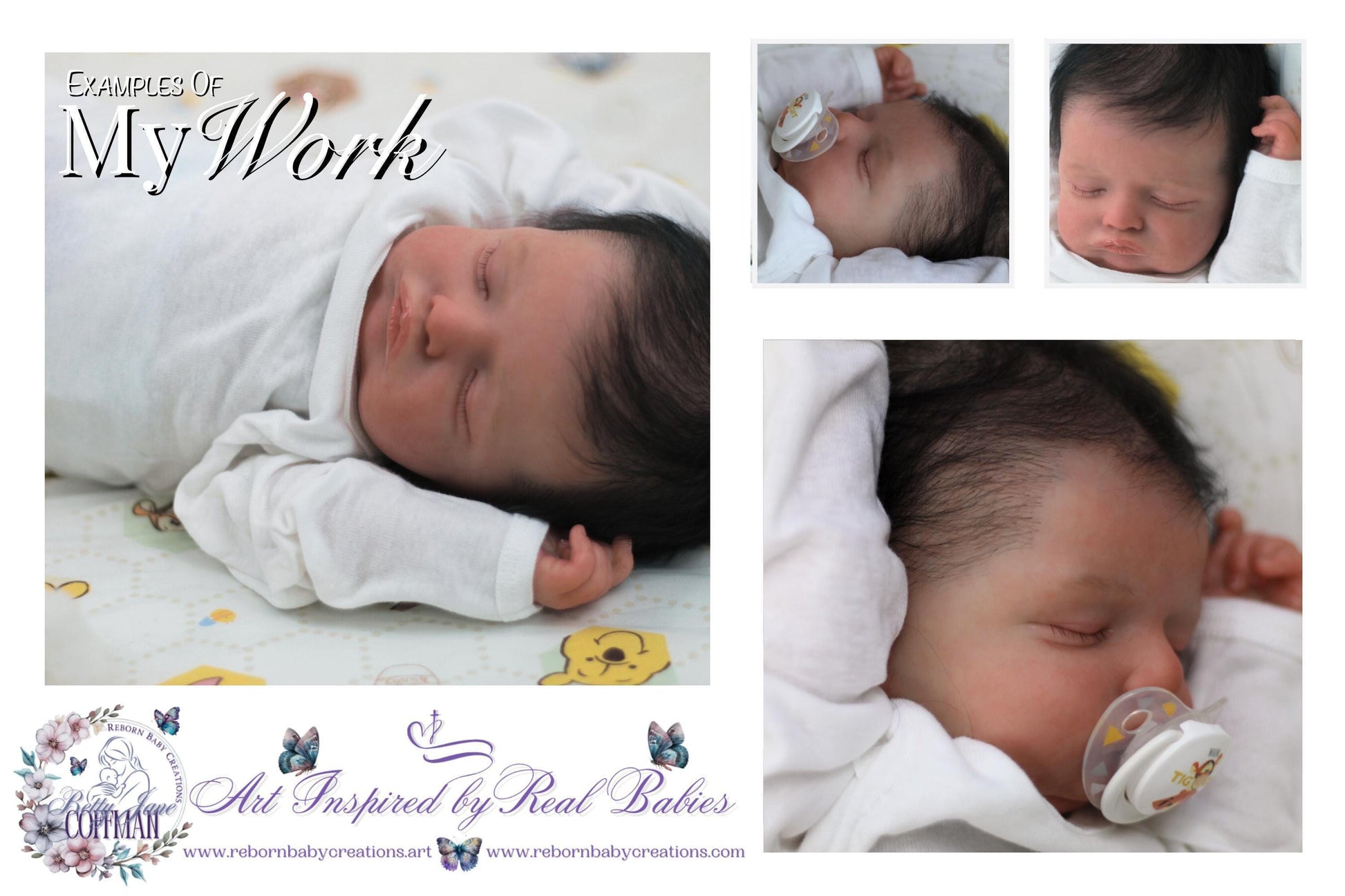 a collage of photos of a baby with a pacifier