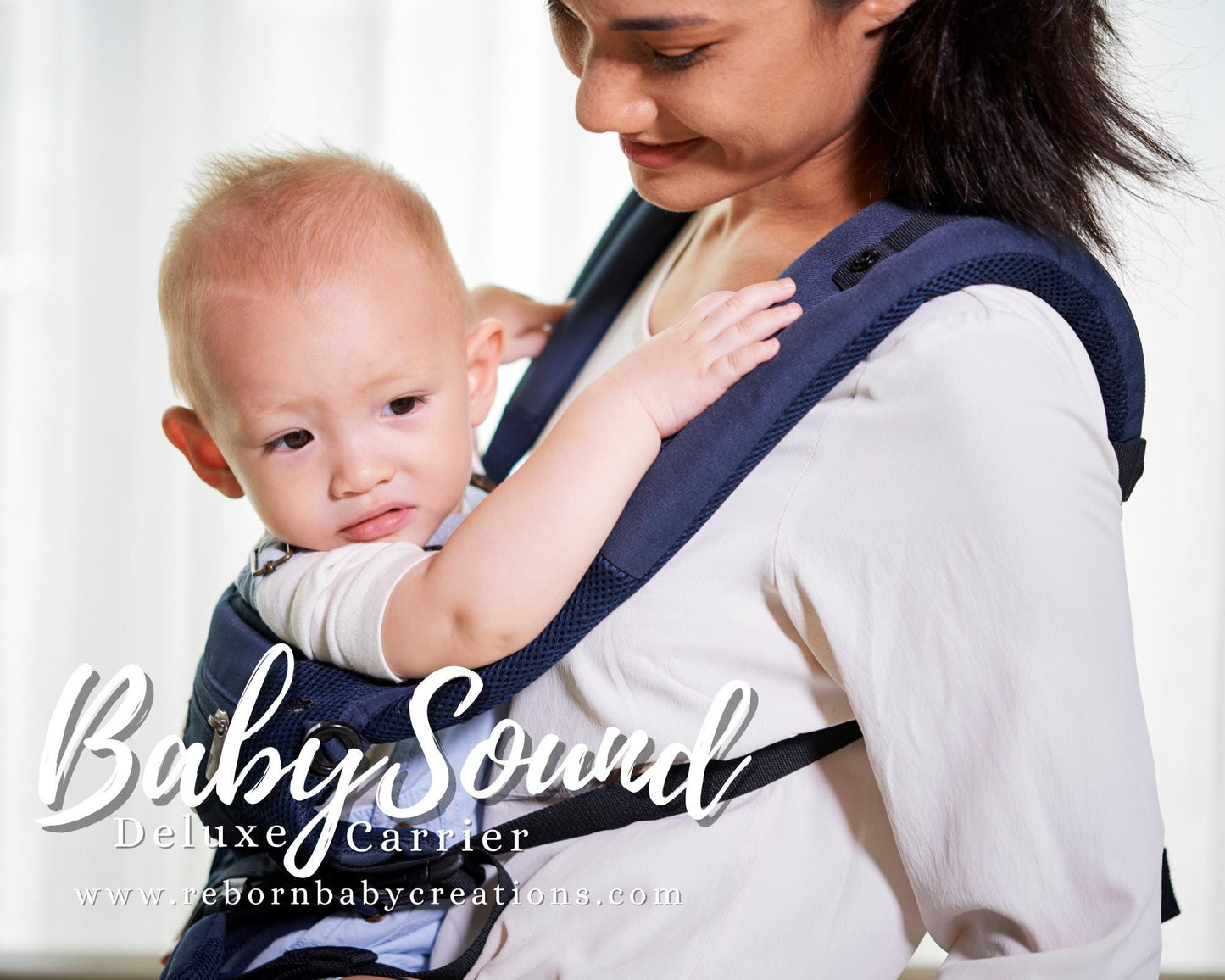 BabySound Carrier: Real Baby Sounds in a Front Baby Carrier for Fun For Interactive Reborn Play. Doll Not Included.