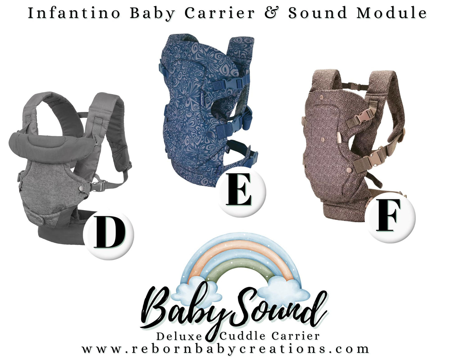 BabySound Carrier: Real Baby Sounds in a Front Baby Carrier for Fun For Interactive Reborn Play. Doll Not Included.