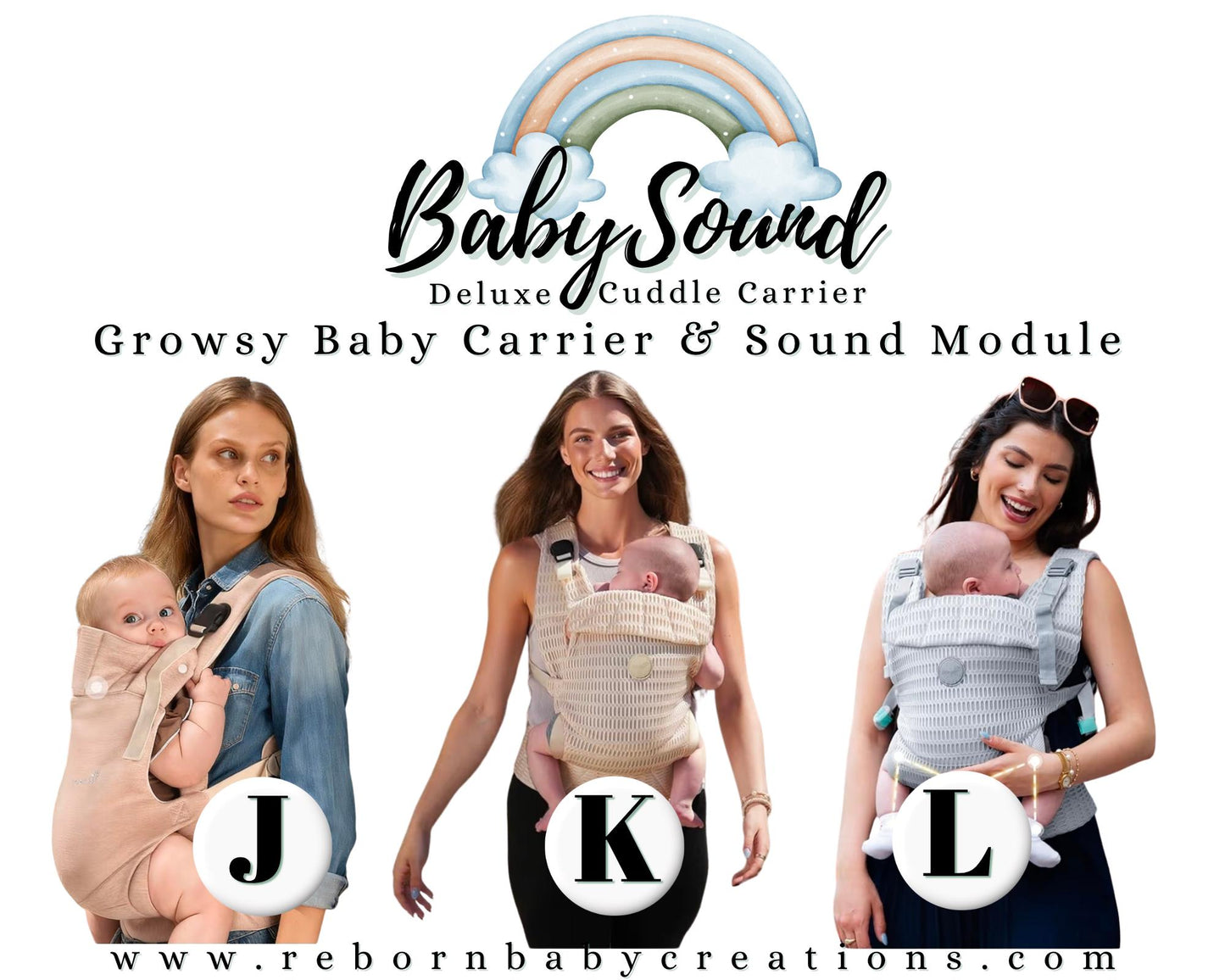 BabySound Carrier: Real Baby Sounds in a Front Baby Carrier for Fun For Interactive Reborn Play. Doll Not Included.