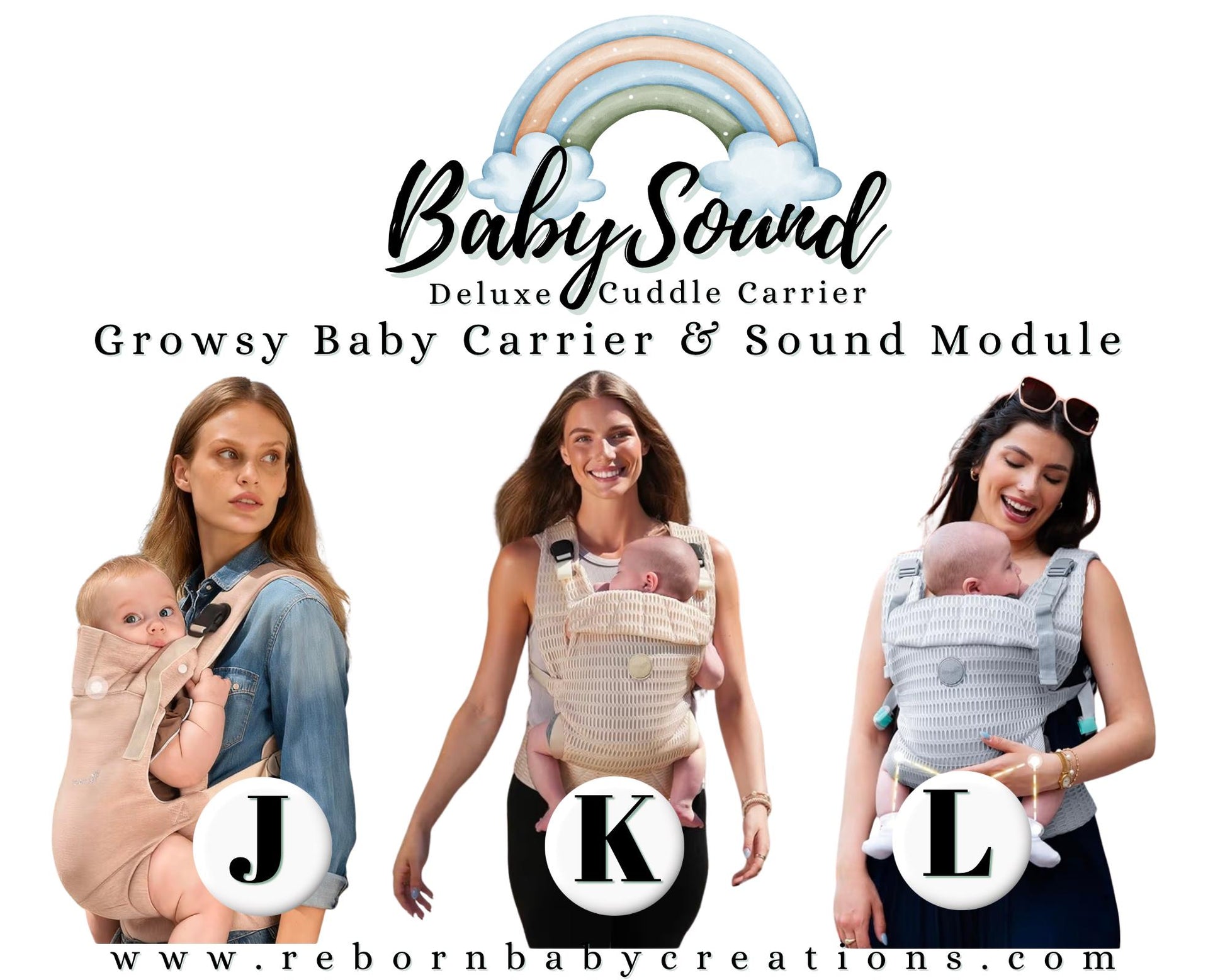 BabySound Carrier: Real Baby Sounds in a Front Baby Carrier for Fun For Interactive Reborn Play. Doll Not Included.