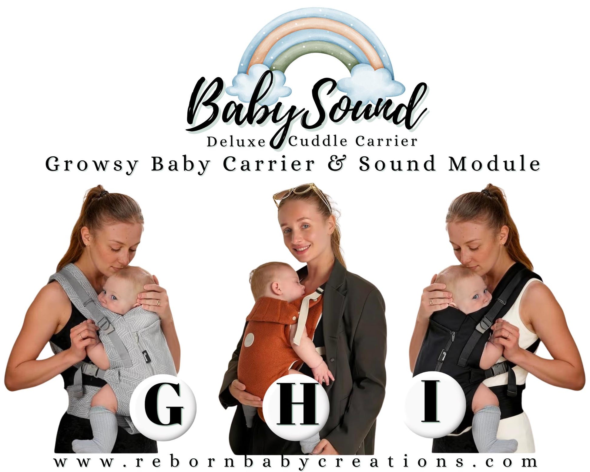 BabySound Carrier: Real Baby Sounds in a Front Baby Carrier for Fun For Interactive Reborn Play. Doll Not Included.