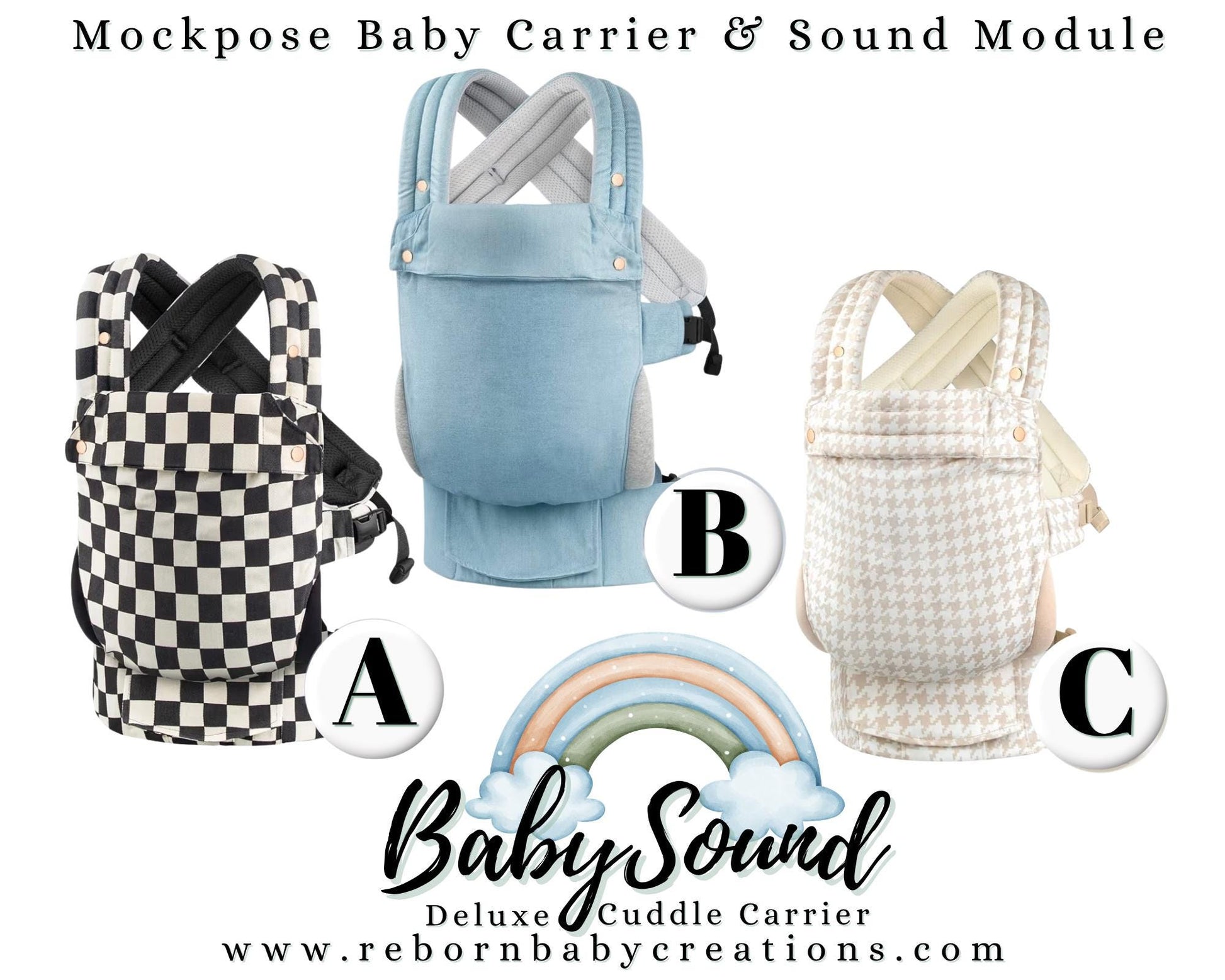 BabySound Carrier: Real Baby Sounds in a Front Baby Carrier for Fun For Interactive Reborn Play. Doll Not Included.