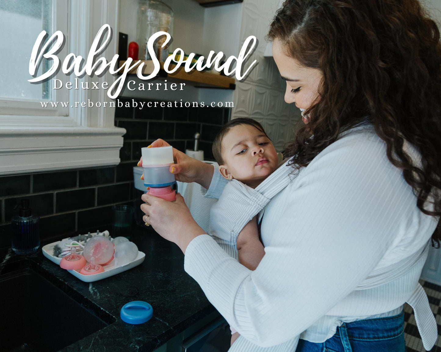 BabySound Carrier: Real Baby Sounds in a Front Baby Carrier for Fun For Interactive Reborn Play. Doll Not Included.
